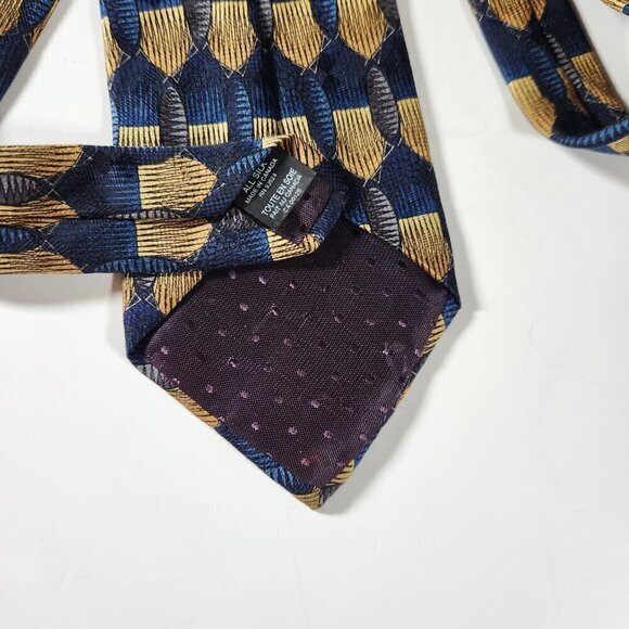 Bill Blass Necktie Men's Tie Silk Blue Gold and Grey Geometric Pattern - Picture 4 of 7